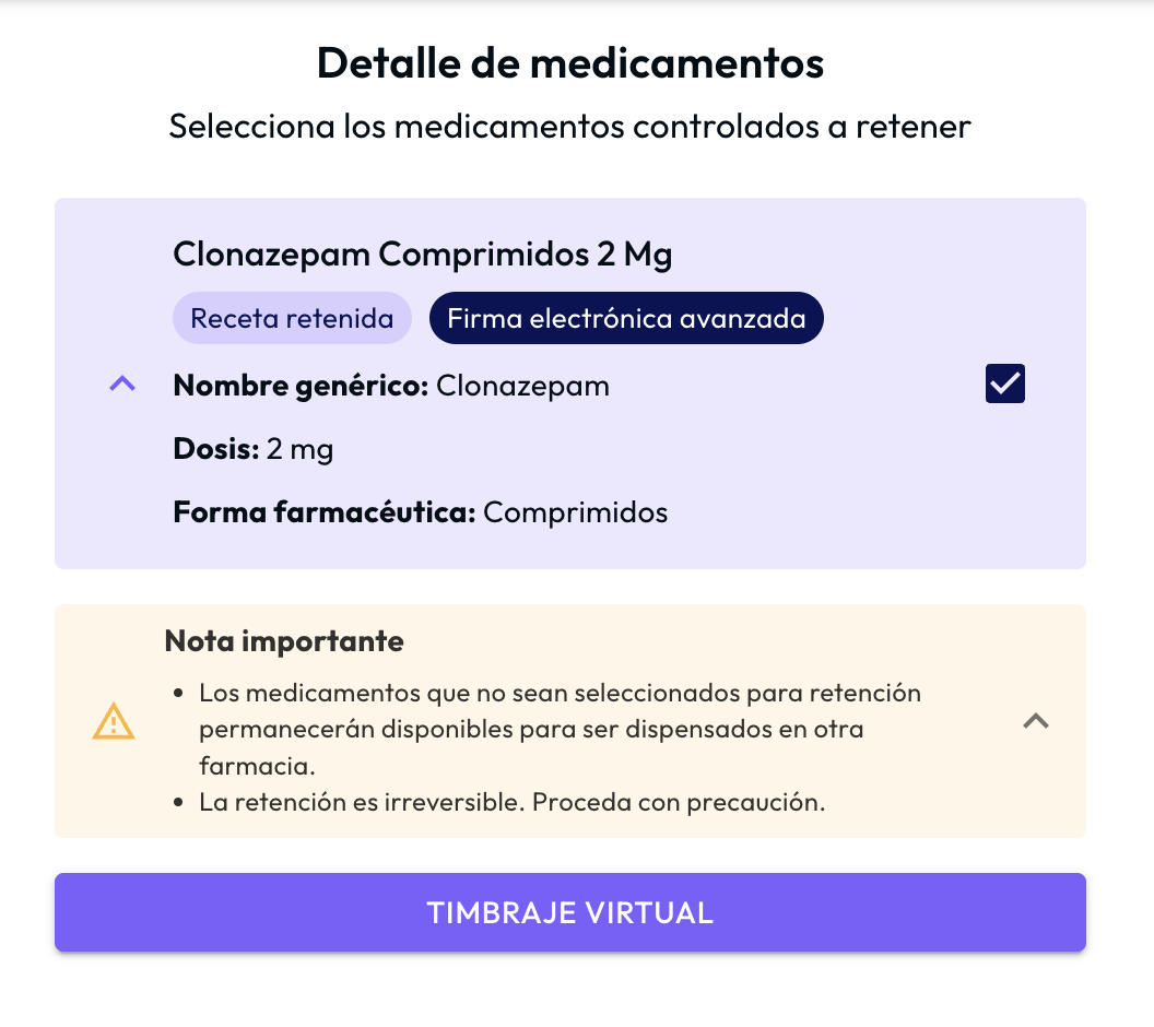 Validación y retención de recetas
