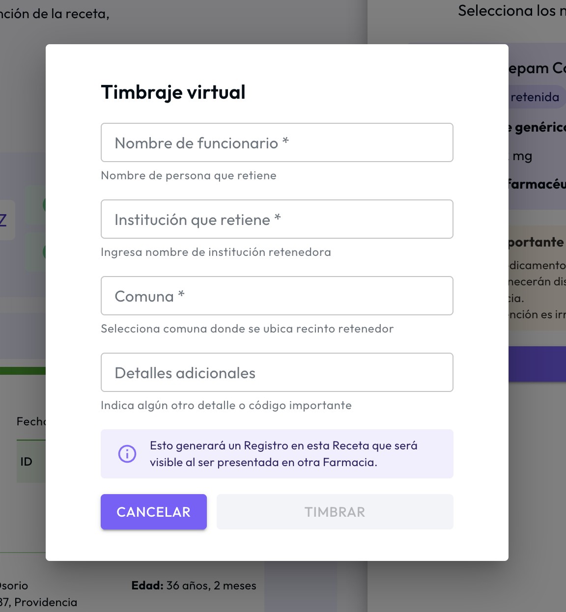 Validación y retención de recetas