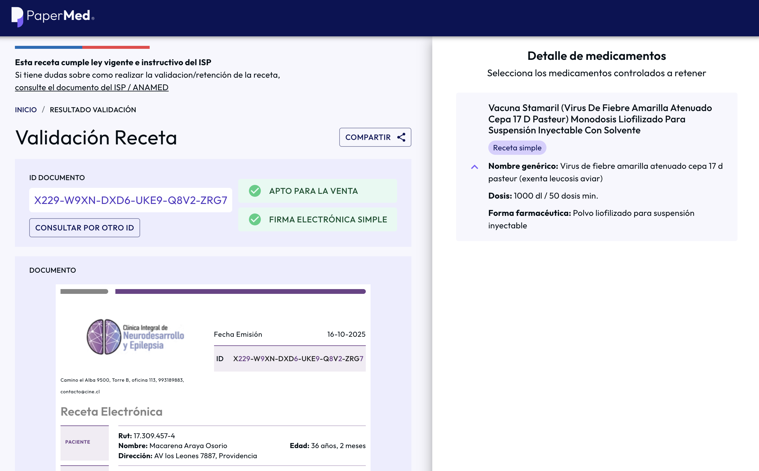 Validación y retención de recetas