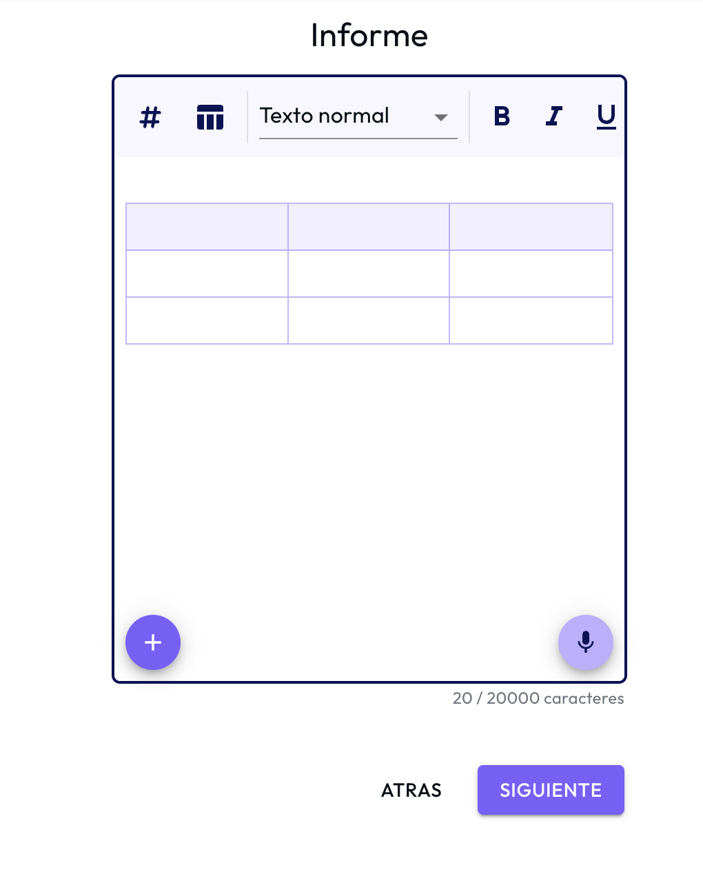 Cómo crear tablas en documentos clínicos